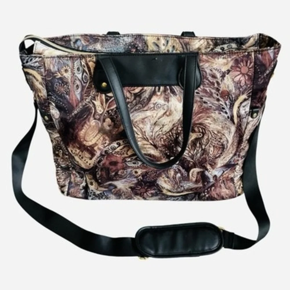 Adrienne Vittadini Large Travel Tote Bag Mystic Fantasy Print Shoulder Strap Bag